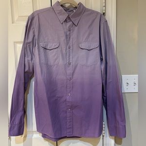 Men’s size large, colored button-down dress shirt. Guess brand.